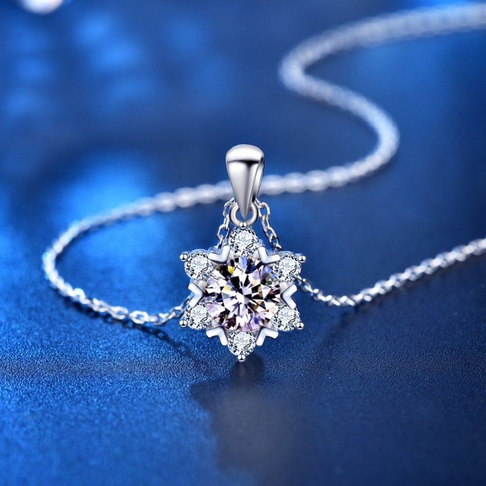 Certified 1ct. t.w. Moissanite Diamond Snowflake Necklace NEW C - Picture 4 of 9
